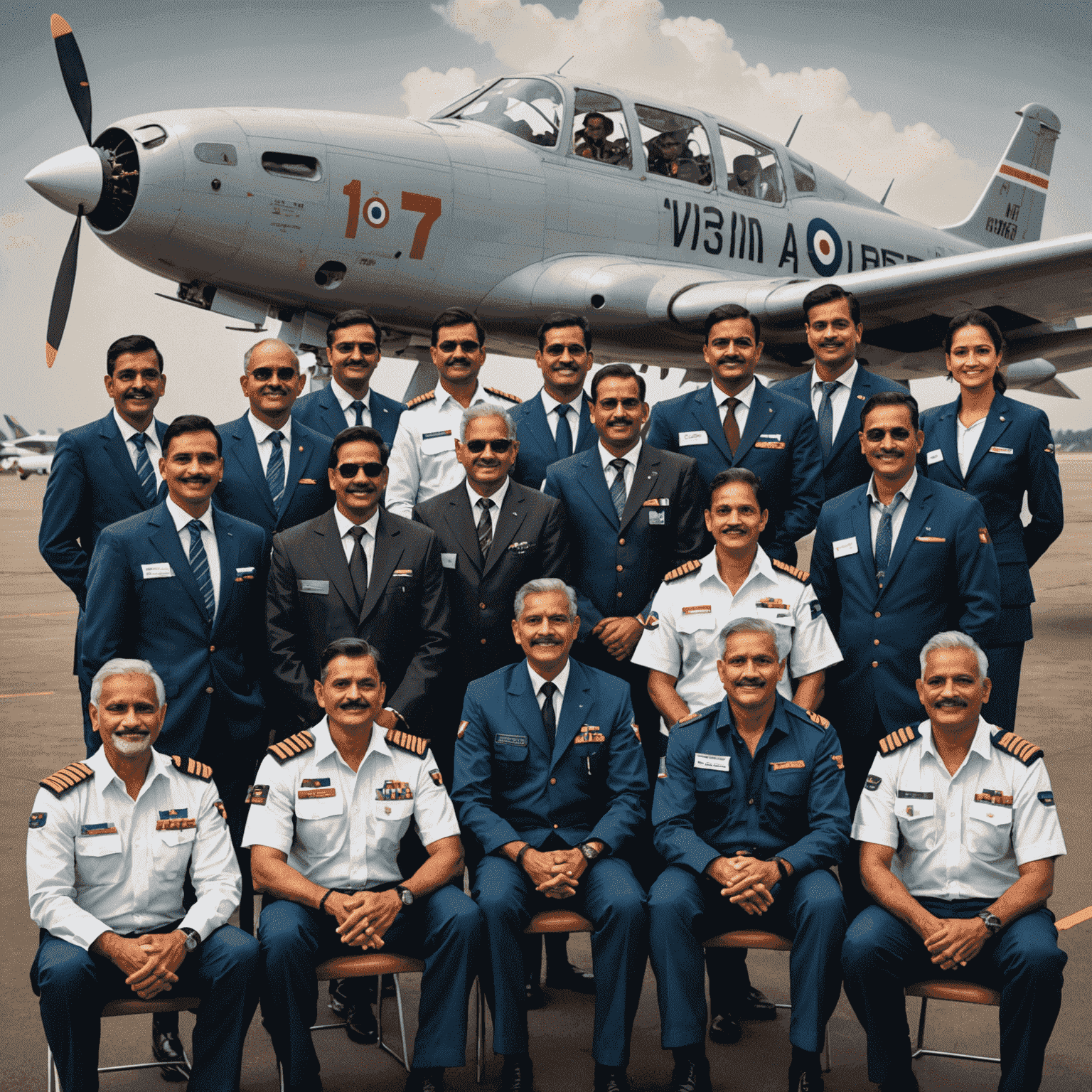 A group photo of diverse Indian pilots and aviation professionals, representing the modern heroes of Indian aviation